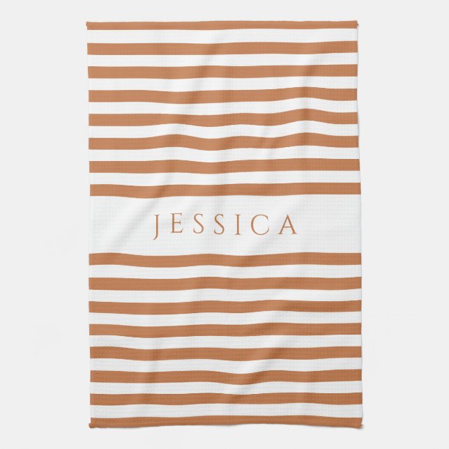 Terracotta Stripes Pattern Name Kitchen Towel (Vertical)