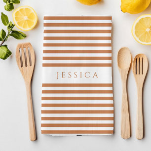 Terracotta Stripes Pattern Name Kitchen Towel
