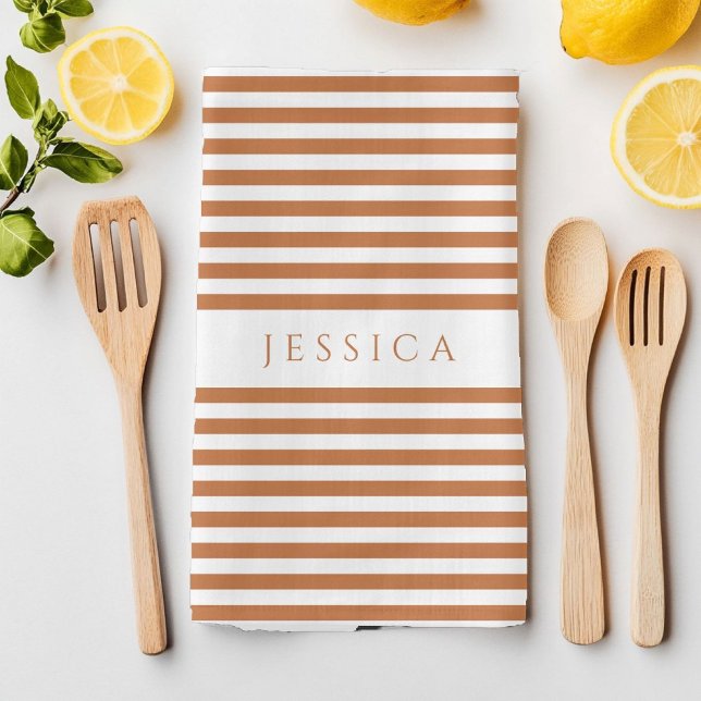 Terracotta Stripes Pattern Name Kitchen Towel (Terracotta Stripes Pattern Name Kitchen Towel)