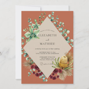 Terracotta Succulent Grey Eucalyptus Wedding Invitation