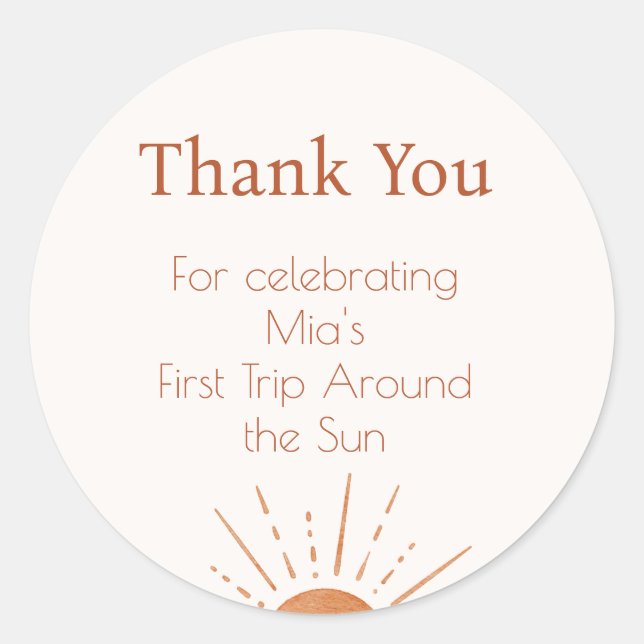 Terracotta Sun First Trip Around Thank You Sticker (Front)