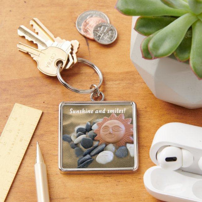 Terracotta Sun Ornament Rocks And Sand Beach Theme Keychain (Desk)