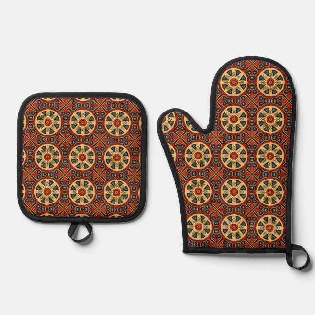 Terracotta Sunburst Tile – Geometric  Oven Mitt & Pot Holder Set (Front)