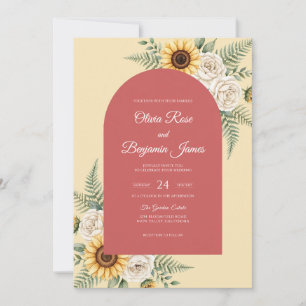 Terracotta Sunflower Fern Wedding Invitation
