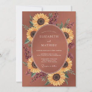 Terracotta Sunflower Rustic Romance Wedding Invitation