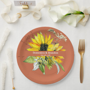Terracotta Sunflower Wedding Paper Plate