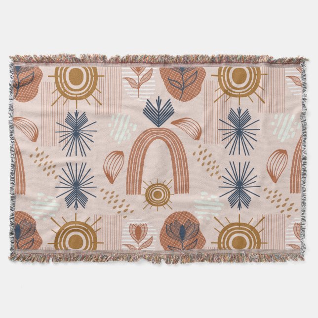 Terracotta Sunrise: Boho Harmony, Blush Pink Throw Blanket (Front)