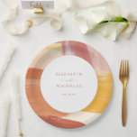 Terracotta Sunrise | Monogram Wedding Paper Plate<br><div class="desc">Featuring beautiful abstract paint brush strokes and your choice of personalization. Terracotta is a popular colour for weddings. Paired with shades of orange and marigold makes this invitation suite both sophisticated and vibrant. Add a fun and festive touch to your celebration with personalized paper plates for weddings, birthdays and other...</div>