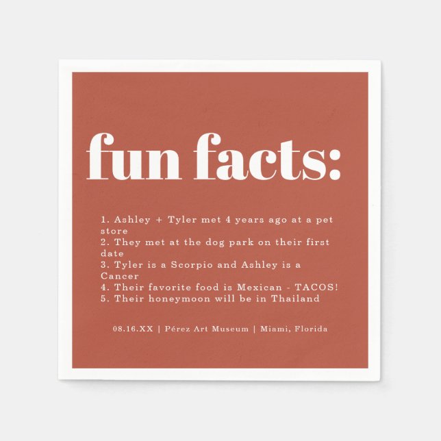 Terracotta Sunrise | Wedding Fun Facts Napkins (Front)