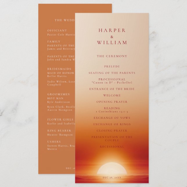 Terracotta sunset wedding ceremony program (Front/Back)