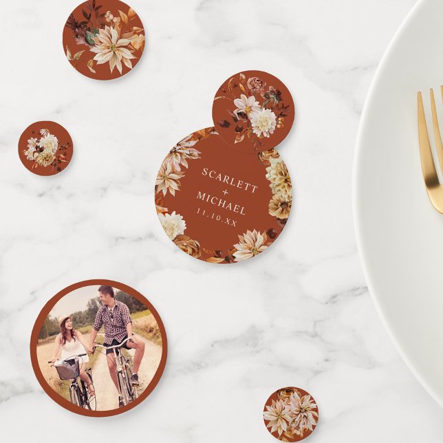 Terracotta Table Confetti (Autumn Terracotta Copper Floral Table Confetti Photo by Painted Paperie
)