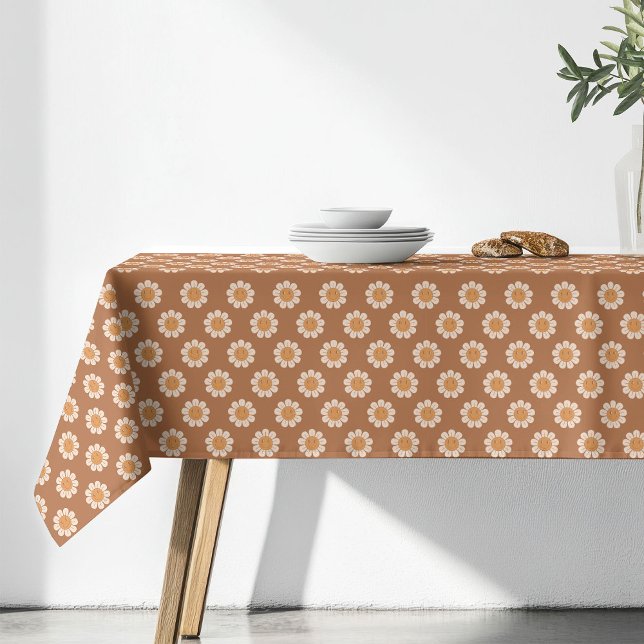 Terracotta Tablecloth Groovy 70s Flower Design (Terracotta Tablecloth Groovy 70s Flower Design)