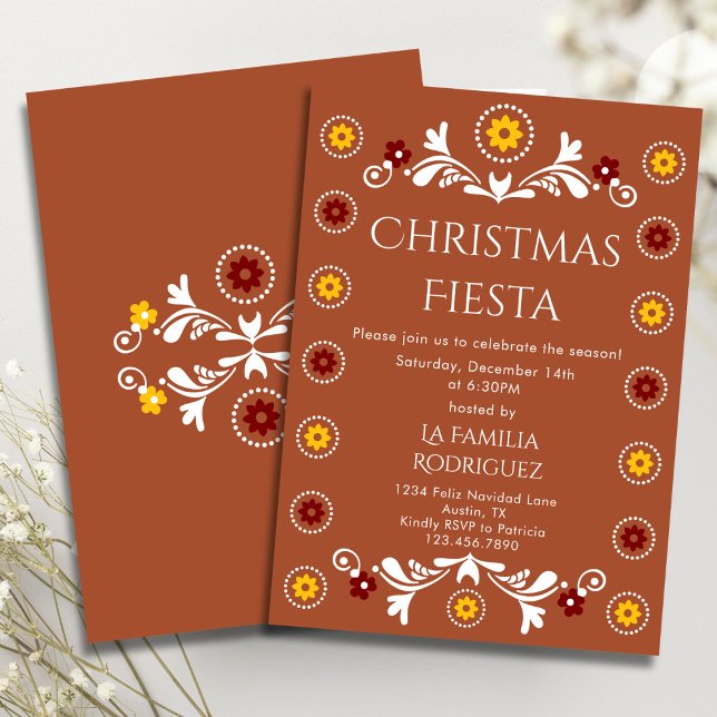 Terracotta Talavera Mexican Fiesta Christmas Party Invitation (Creator Uploaded)