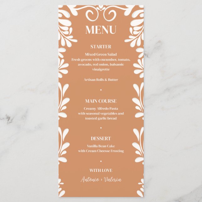 Terracotta Talavera Mexican Wedding Menu (Front)