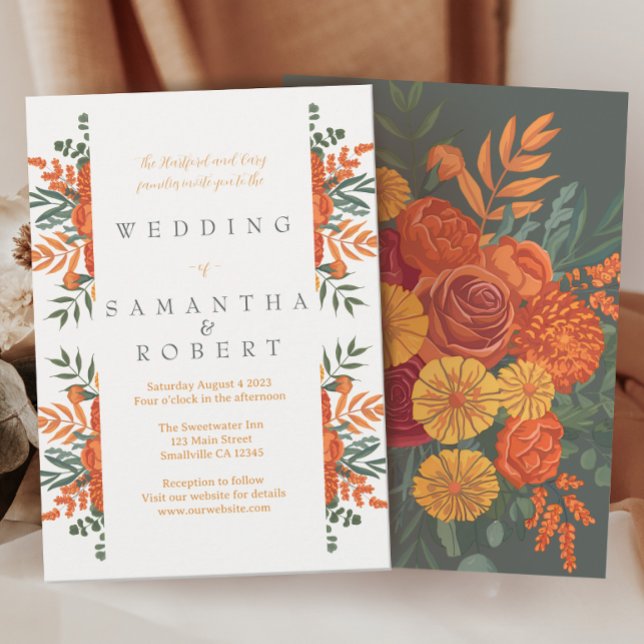 Terracotta Teal Boho Fall Floral Border Invitation (Creator Uploaded)