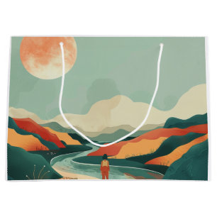 Terracotta Teal Boho River Mountain Journey Large Gift Bag