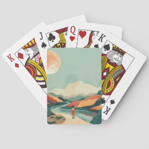 Terracotta Teal Boho River Mountain Journey Playing Cards