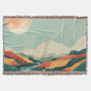Terracotta Teal Boho River Mountain Journey Throw Blanket