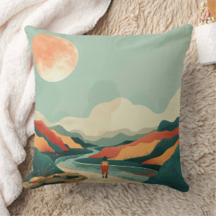 Terracotta Teal Boho River Mountain Journey Throw Pillow