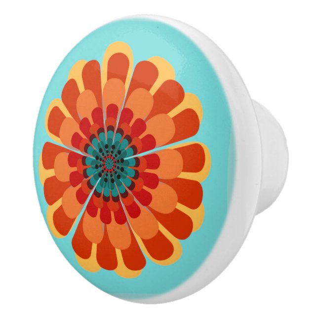 Terracotta & Teal Flower Ceramic Knob (Right)