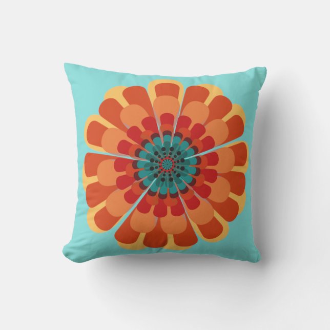 Terracotta & Teal Flower Throw Pillow (Front)