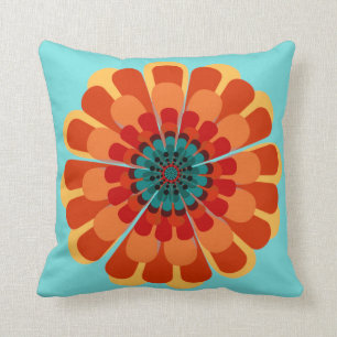 Terracotta & Teal Flower Throw Pillow