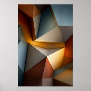 Terracotta Teal Geometric Vortex 3D Abstract Poster