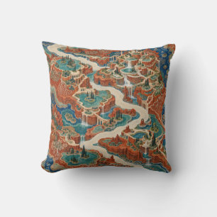 Terracotta Teal Imaginary Water Gardens Throw Pillow