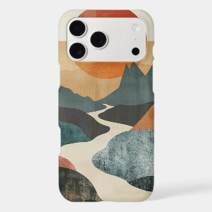 Terracotta Teal Mountain Sunset River Landscape