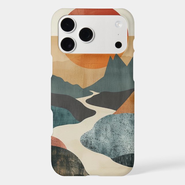 Terracotta Teal Mountain Sunset River Landscape (Back)