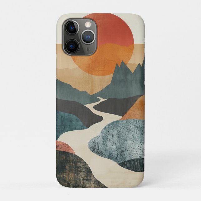 Terracotta Teal Mountain Sunset River Landscape Case-Mate iPhone Case (Back)