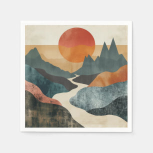 Terracotta Teal Mountain Sunset River Landscape Napkin