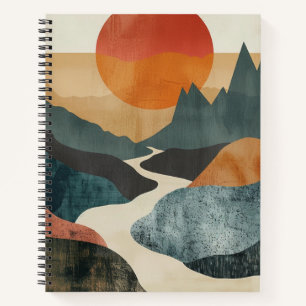 Terracotta Teal Mountain Sunset River Landscape Notebook