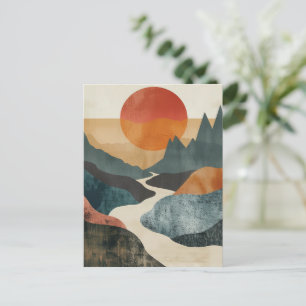 Terracotta Teal Mountain Sunset River Landscape Postcard