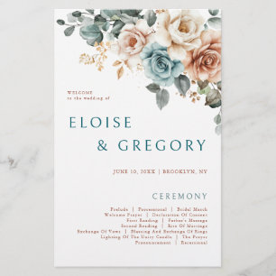 Terracotta Teal Neutral Watercolor Wedding Program