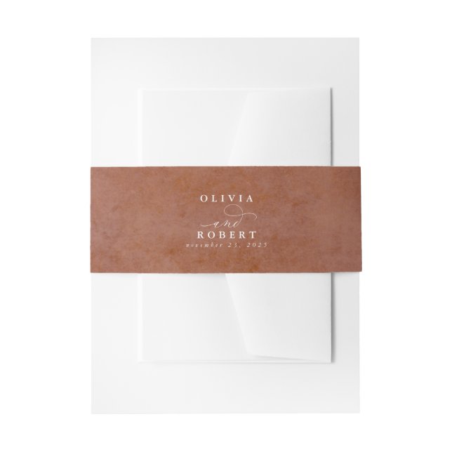 Terracotta Texture Modern Wedding Invitation Belly Band (Front Example)