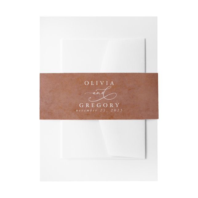Terracotta Textured Modern Minimal Wedding Invitat Invitation Belly Band (Front Example)