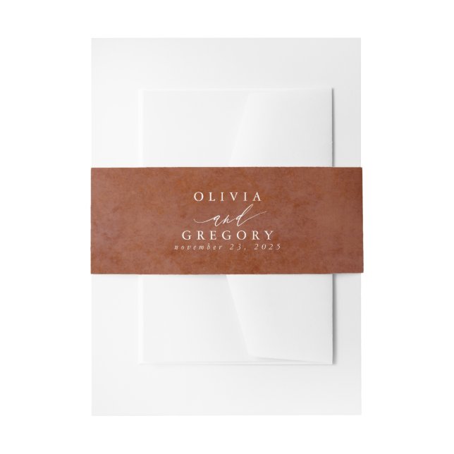 Terracotta Textured Modern Minimal Wedding Invitation Belly Band (Front Example)