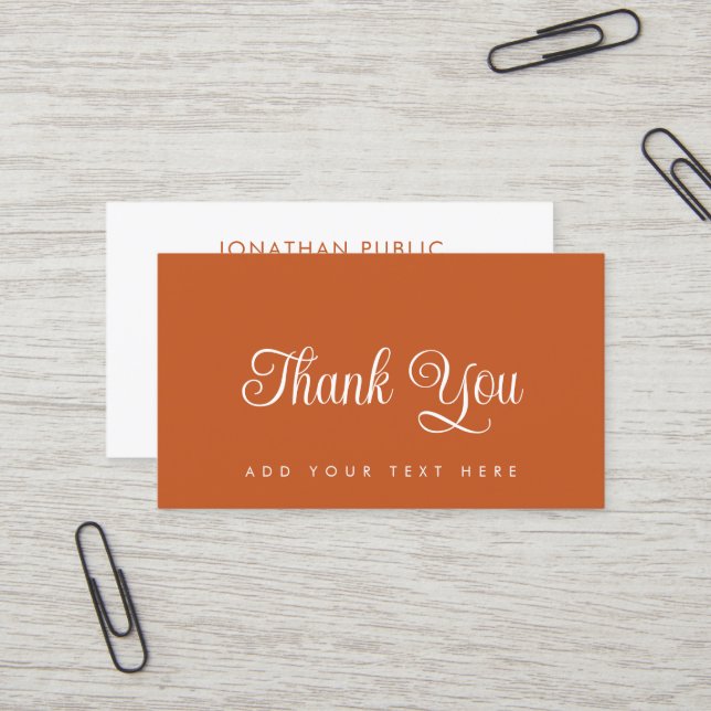 Terracotta Thank You Business Cards Elegant Modern (Front/Back In Situ)