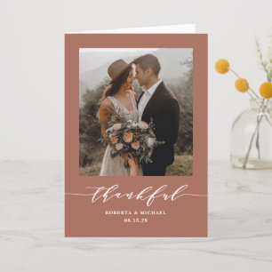 Terracotta Thankful Script Wedding Folded Thank You Card
