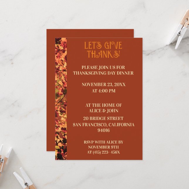 Terracotta Thanksgiving Dinner Autumn Feast  Invitation (Front/Back In Situ)