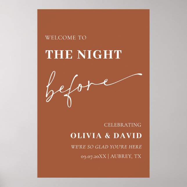 Terracotta The Night Before Rehearsal Welcome Sign (Front)