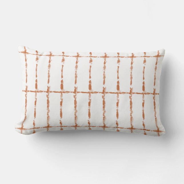 Terracotta Tie Dye Look Rectangular Grid Pattern Lumbar Pillow (Front)