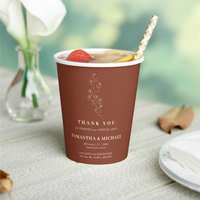Terracotta Tiny Flower Minimal Drink Wedding Paper Cups (Insitu)