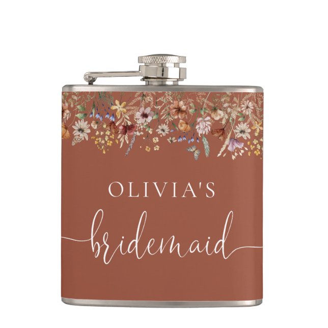 Terracotta Tiny Wildflower Bridal Shower Flask (Front)