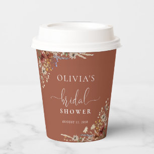 Terracotta Tiny Wildflower Bridal Shower Paper Cups