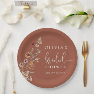 Terracotta Tiny Wildflower Bridal Shower Paper Plate