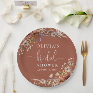 Terracotta Tiny Wildflower Bridal Shower  Paper Plate