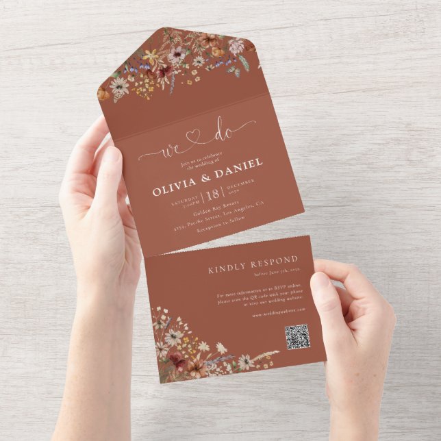 Terracotta Tiny Wildflower Wedding All In One Invitation (Tearaway)