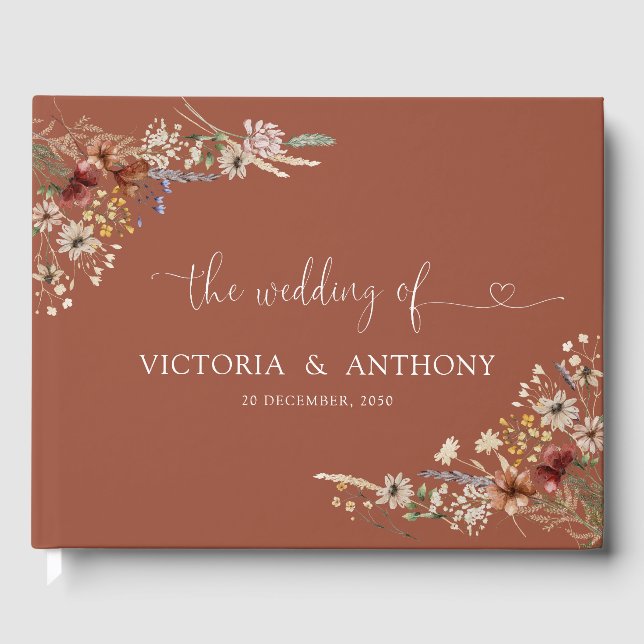 Terracotta Tiny Wildflower Wedding Guest Book (Front)